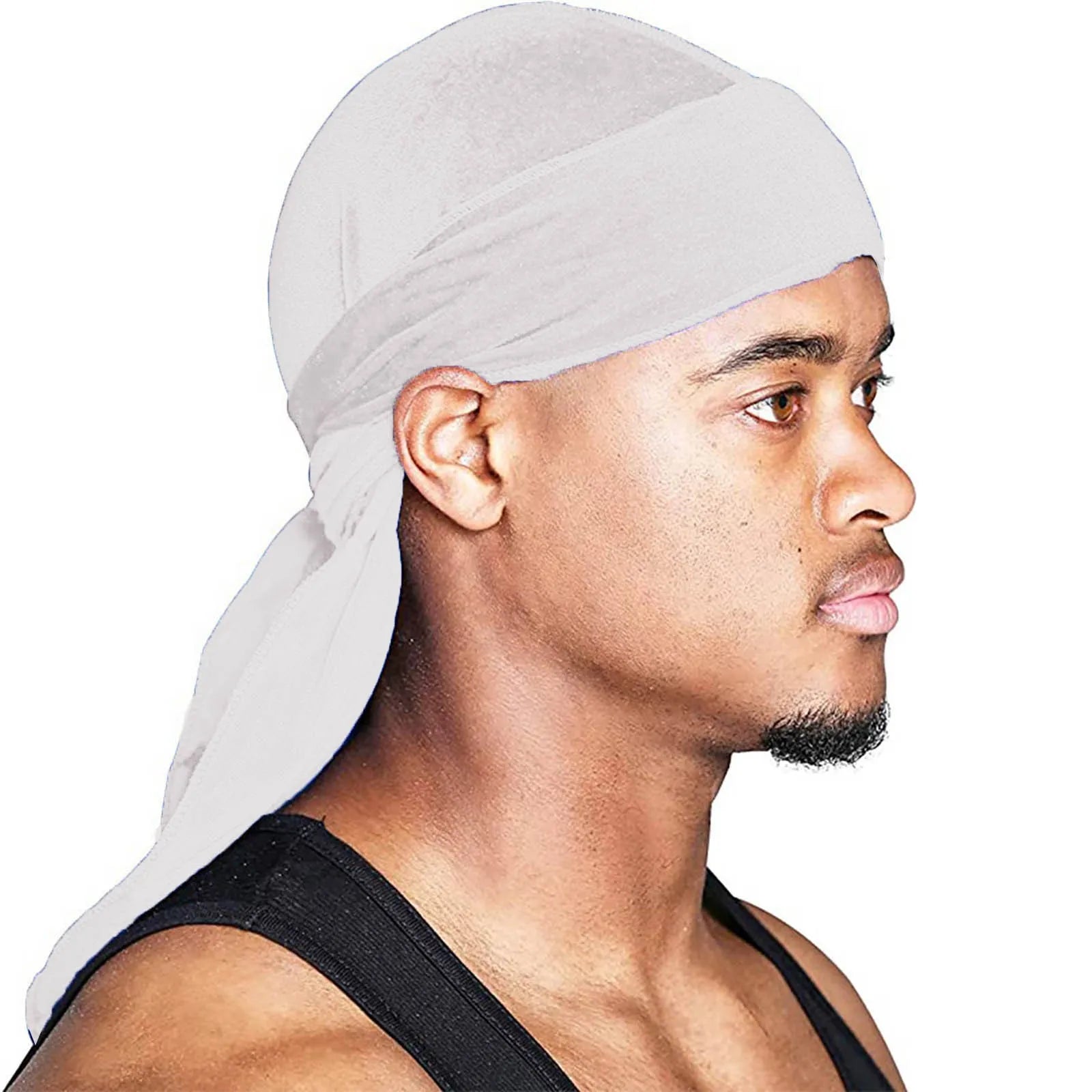 Men's Fashion Turbans Velvet Long Tail Braided Pirate Hat Outdoor Activity Personalized Bandana Turban Satin Elastic Headband Qme White One Size