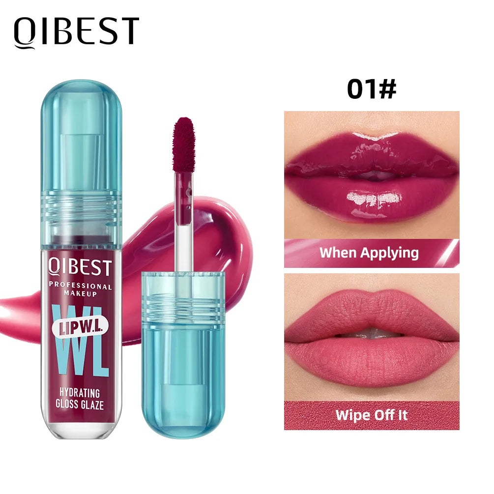 QIBEST Crystal Lip Gloss Mirror Watery Lip Glaze Long Lasting Moisturizing Lip Balm Plumping Gloss Oil Hydrating Makeup Lip Tint Qme