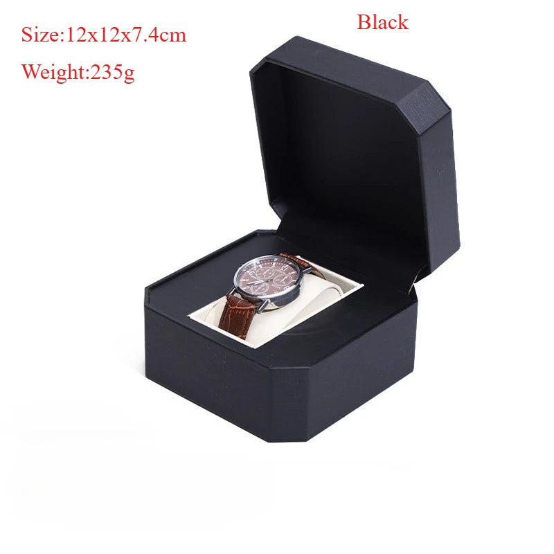 Vintage PU Watch Case Leather Octagonal/Arc Shaped Gift Watch Storage Box Stylish Watch Container Watch Display Box Qme WBO-Black
