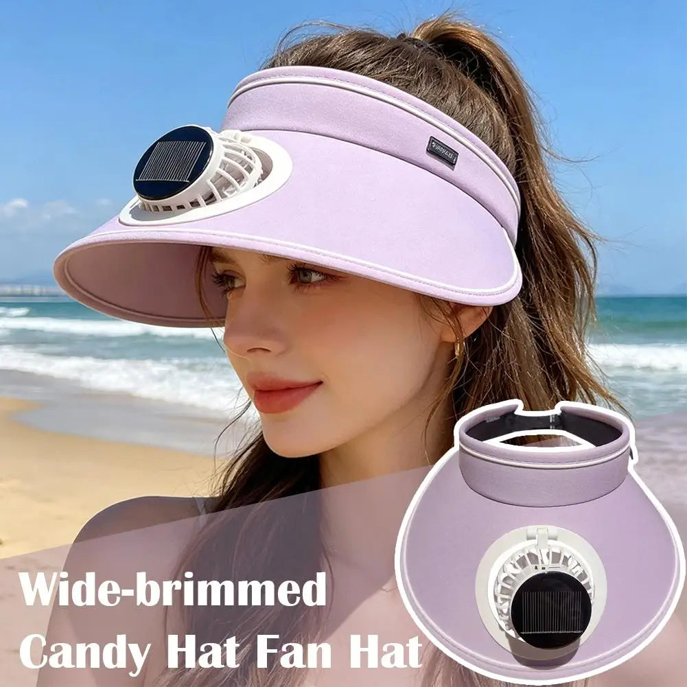 Outdoor Visor Hat Powered Fan Empty Sunshade Beach Sun Visors Men Qme