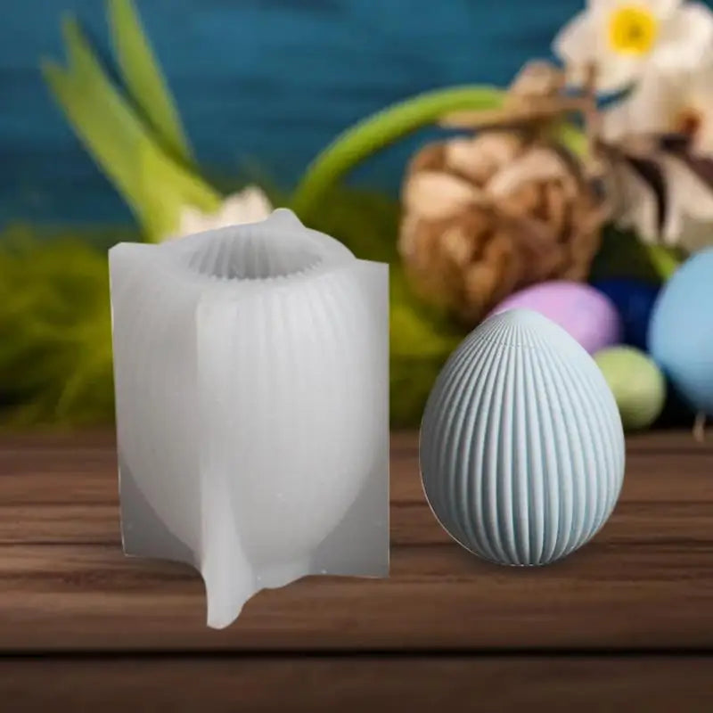 Ribbed Egg Rabbit Ear Candle Mold Aesthetic Silicone Mould Geometric Qme