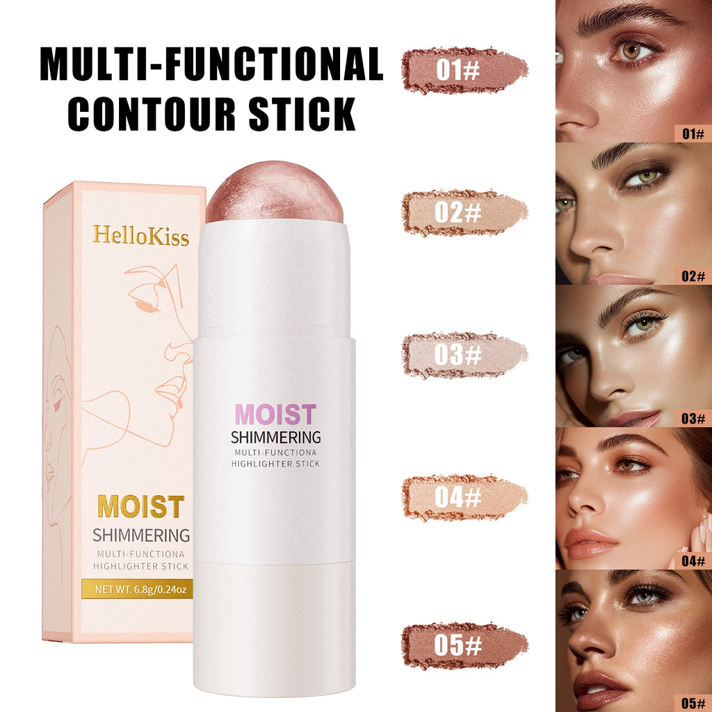 Natural Brightening 1pc Highlighter Stick Natural Brightening Face Contour & Highlight Makeup, Medium Coverage, Water-Resistant Qme