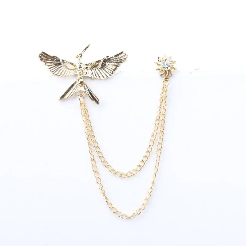 Creative Eagle Shaped Metal Chain Brooches Pin Man Suit Shirt Lapel Pin Women Jewelry Accessries Qme Gold