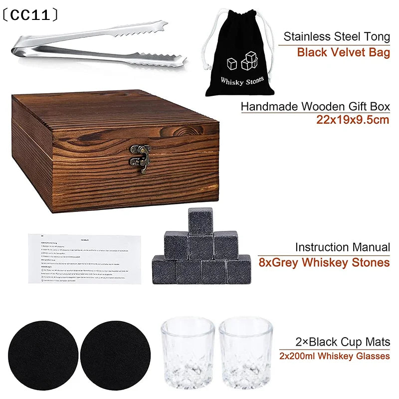 Father's Day Whiskey Stones Granite Ice Cubes+ Cups Whisky Wooden Qme