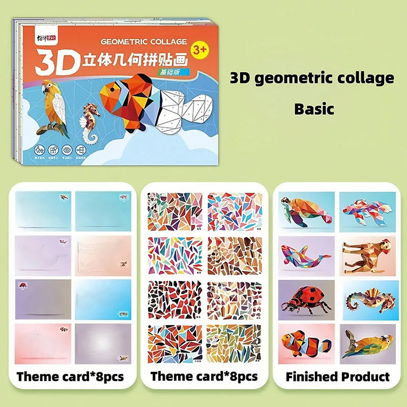 3D Animal Jigsaw Puzzle Stickers DIY Handmade Creative Collage Art Set With Self-Adhesive Paper Back To School Gifts Educational Qme Basic