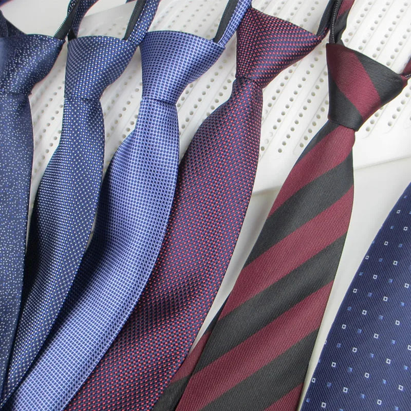Zipper Ties Men Neck Tie Solid Striped Dots Neckties Men's Automatic Qme