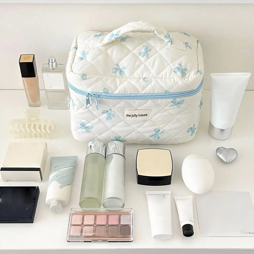 Quilted Makeup Bag 3 Sizes Floral Toiletry Cosmetic Pouch Organizer Qme