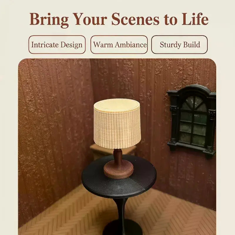 Miniature Vintage Table Lamp With Warm LED Light Dollhouse Table Light Model Dollhouse Home Scene Decor Accessories Qme