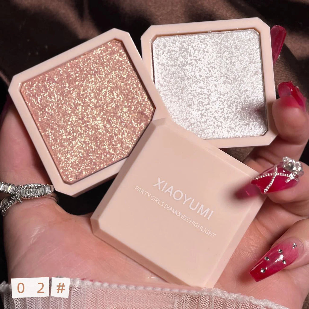 Two-tone high-gloss face and eye gloss integrated palette, sparkling pearlescent pink blend lasting color development high disc, Qme 02