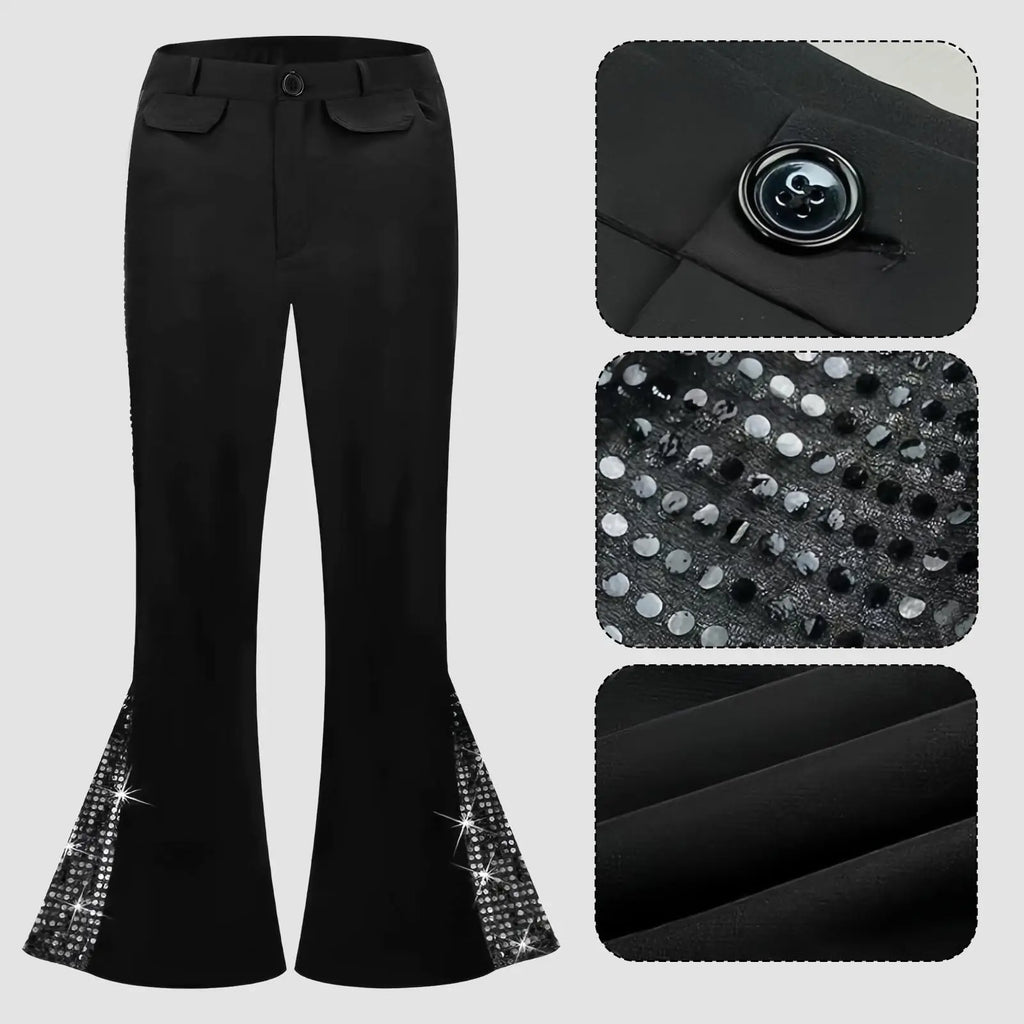Disco Costume Men 70s Fancy Dress Costume Set with Sequin Shirt Necklace Glasses Beard Outfit Halloween Costumes For Adults Qme