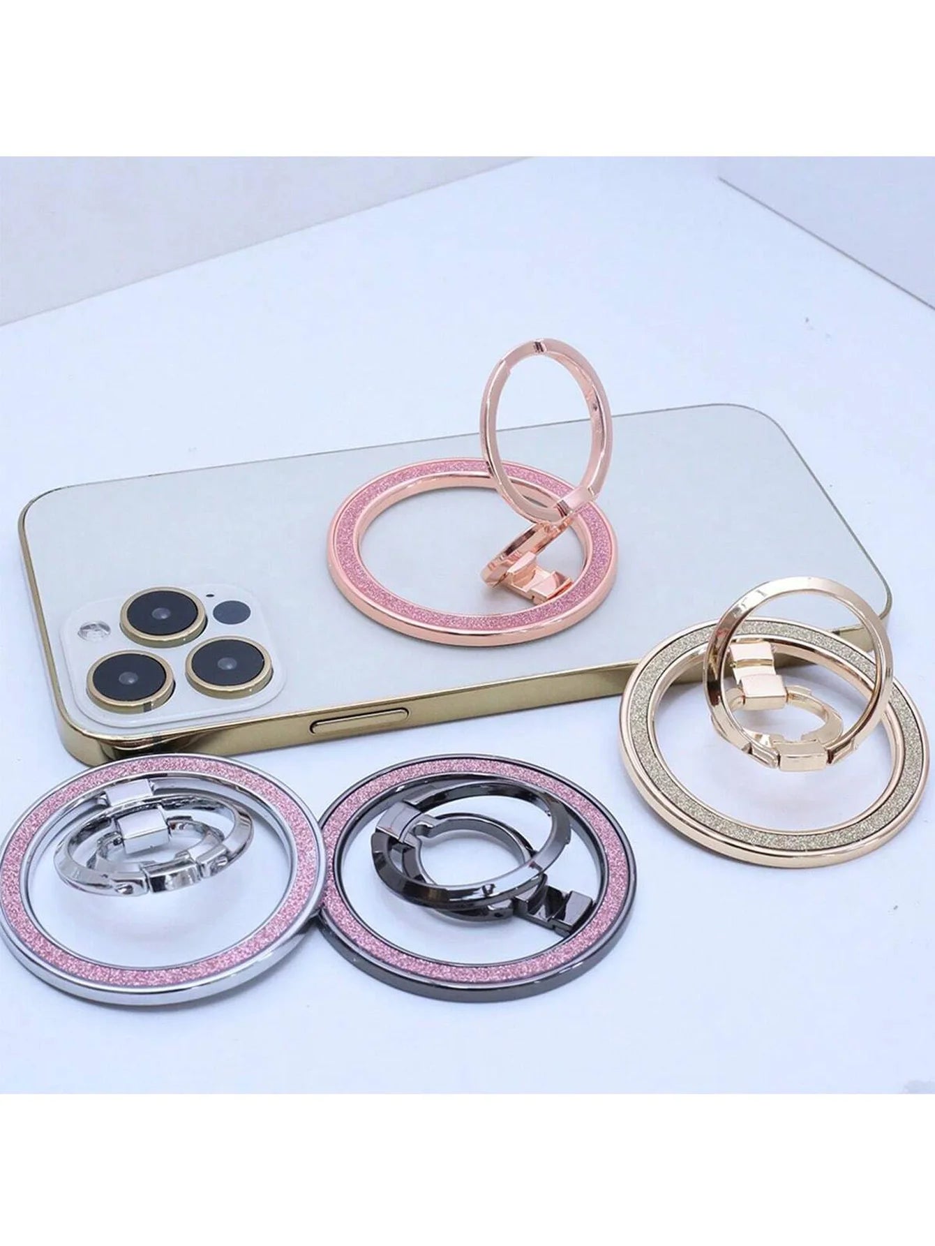 Ring-shaped Magnetic Phone Holder Zinc Alloy Double-ring Foldable Qme