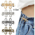 Clover Pant Waist Tightener,Waistband Tightener No Sew Buttons Pants Button Tightener, Detachable Metal Waist Buckle Pants Clips Qme 4 Sets