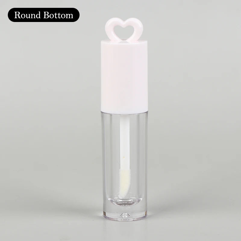 Pink Heart-shaped Lip Enamel Tube Keychain Brush Rod Gloss Empty Qme round bottom White