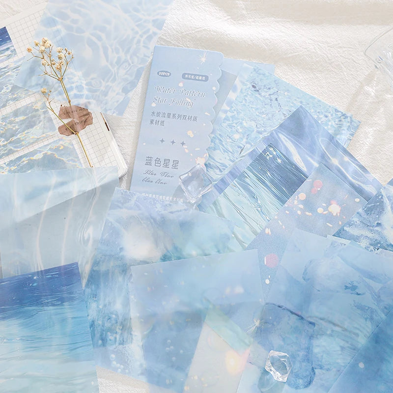 20 pcs INS Water pattern Diary Stationery supplies Journal Material Junk Journal Scrapbooking Aesthetic Decor Background Paper Qme