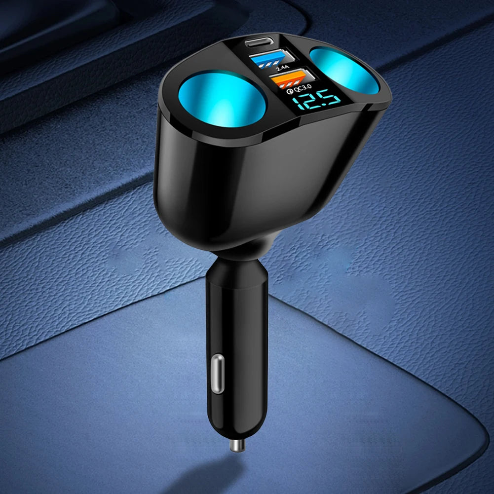 Car Cigarette Lighter Socket Splitter PD QC3.0 12V-24V Auto Cigarette Lighter Adapter Blue Atmosphere Light for Mobile Phone DVR Qme Default Title