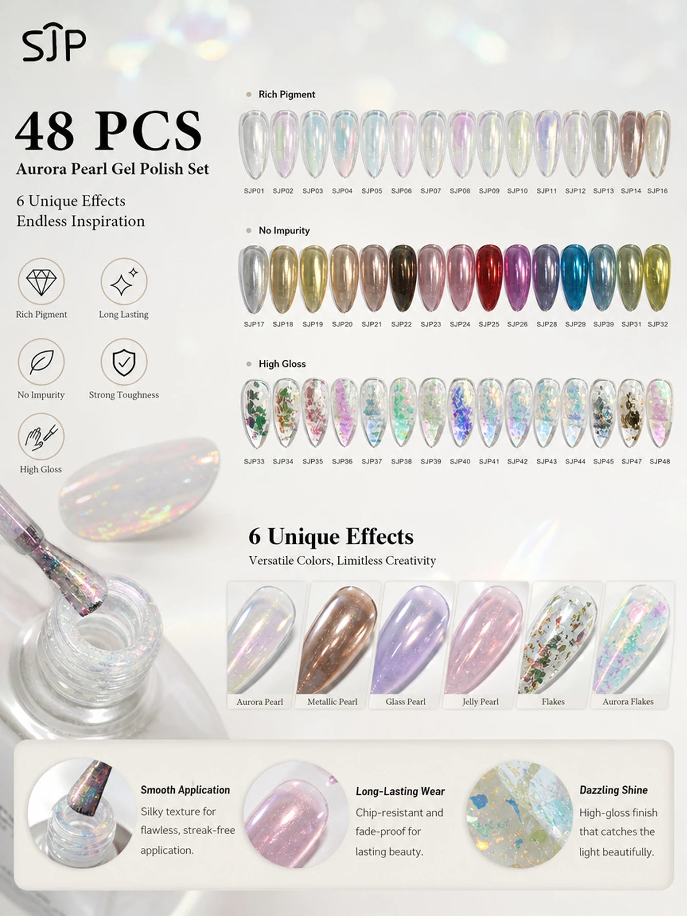 48-color Premium Aurora Ice-clear Nail Powder Includes Cards Storage Qme