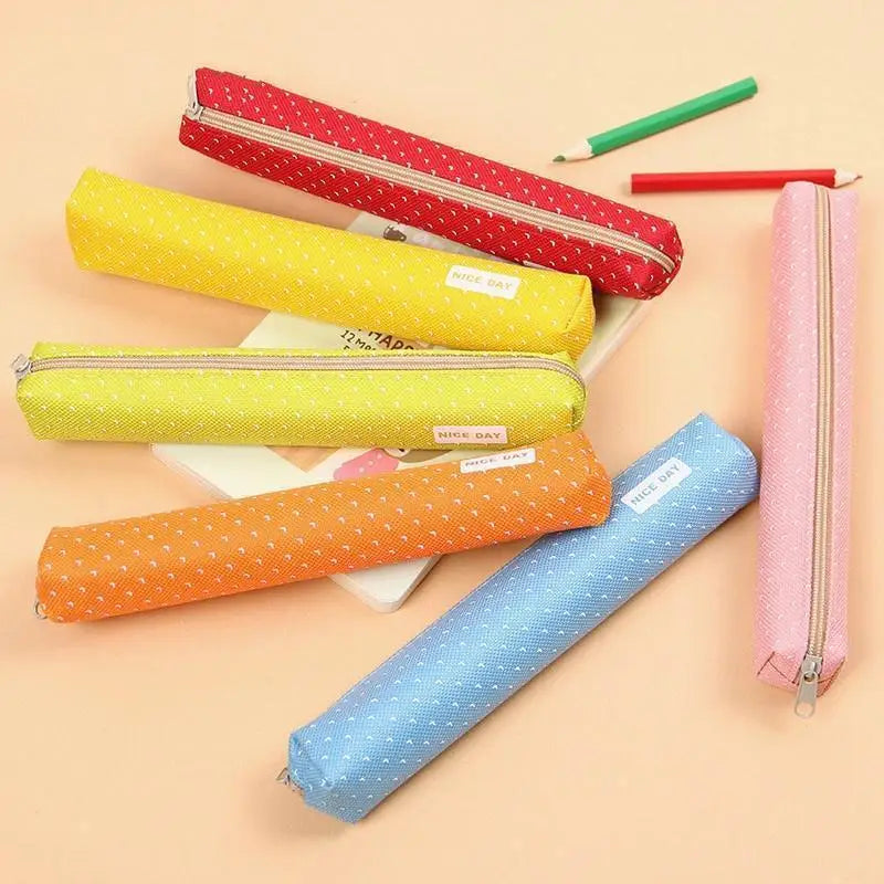Candy-Striped Polka Dot Pencil Case Small-Capacity Multifunctional School Pouch For Teens Unisex Student Organizer Qme