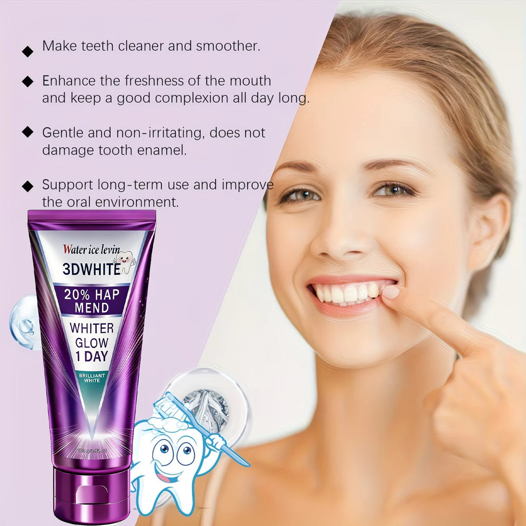 20% HAP 3D White Toothpaste - 1 Day Whiter Teeth, Deep Stain Remover, Cool Menthol for Fresh Breath & Strong Enamel Qme