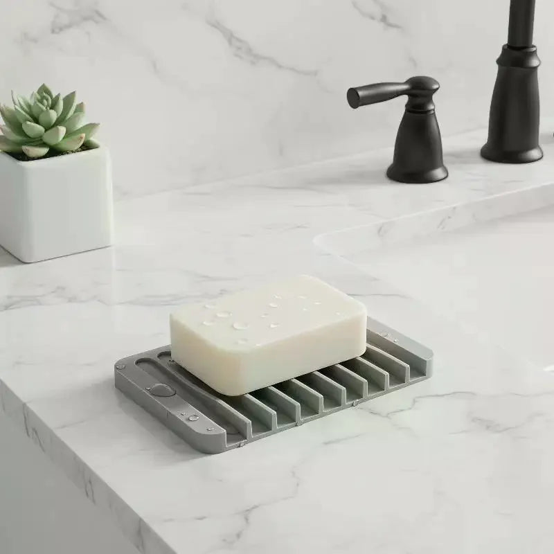 Silicone Soap Holder Pad - Non-Slip Draining Soap Dish for Shower, Bathroom Sink & Kitchen Countertop Storage Qme