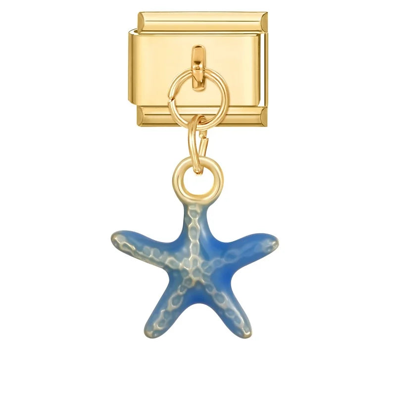 New Lotus Root Slices Stars Apple Gold Color Pendant Italian Charm Links Fit 9mm Stainless Steel Bracelet Women DIY Making Gifts Qme Style 8