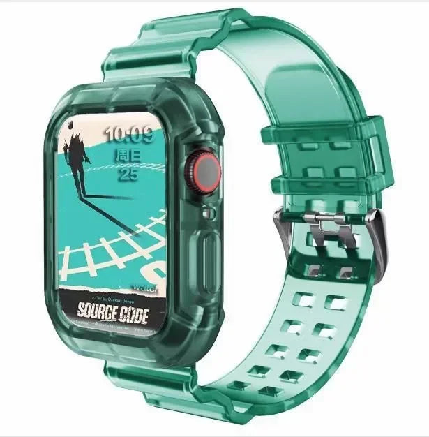 Clear Band + Case for Apple Watch Series 9 8 7 6 SE 5 49mm 45mm 44mm 42mm 41mm Transparent for iwatch 3 38mm 40mm Plastic Strap Qme TRGR 42 44 45MM