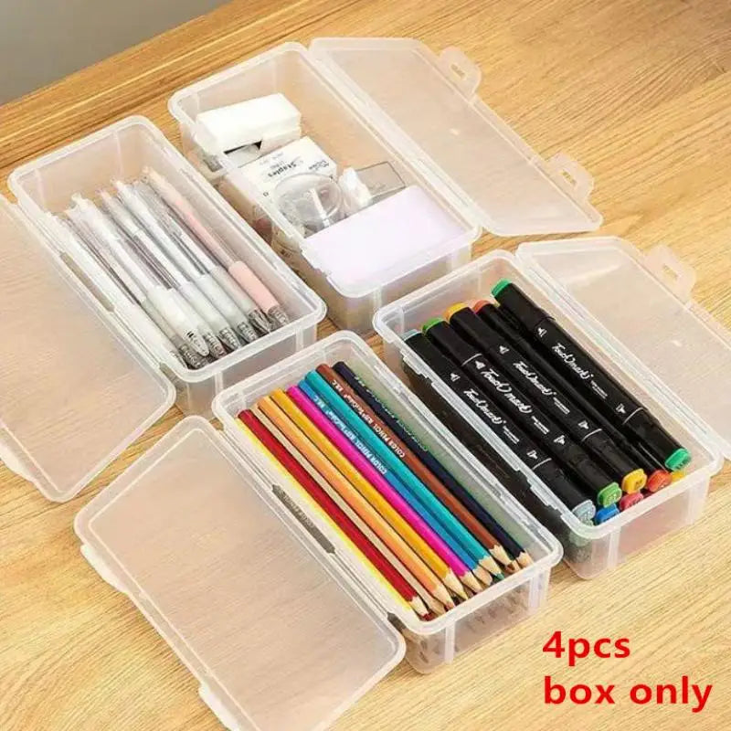1 Large Clear Plastic Storage Boxes Hinged Lids Ideal Jewellery Qme 4PCS