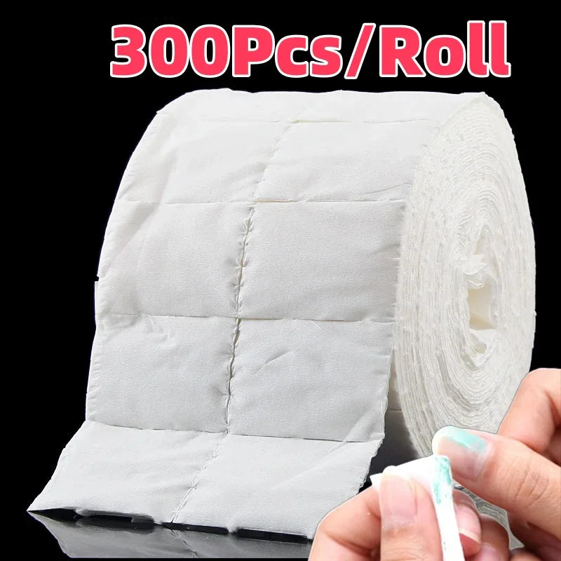 300Pcs/Roll Nail Polish Remover Cotton Pads White Torn Off Lint Free Nail Wipes for Gel Glue Makeup Manicure Cleaning Tool Paper Qme