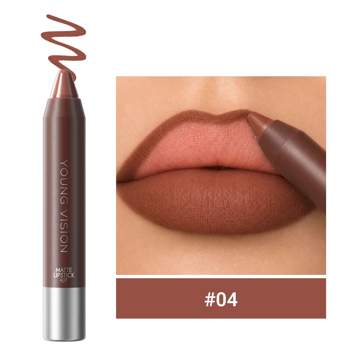 3-in-1 Matte Lip Pencil Crayon, Chocolate Brown Velvet Smooth Lip Liner, LongLasting Waterproof Lipstick for Ombre Gradient Lips Qme 04