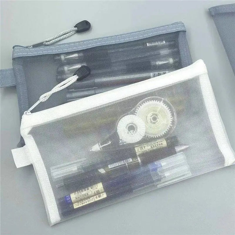 Mesh Pencil Case Large Capacity Multiuse Nylon Zip Storage Bag Qme