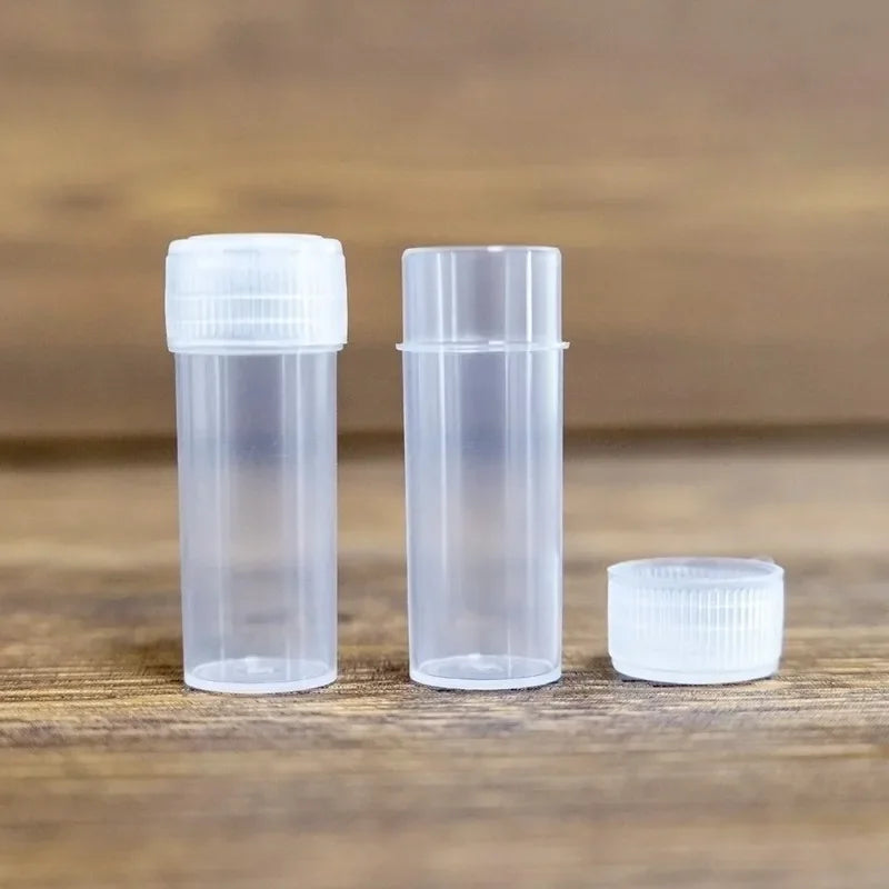 100pcs Value Pack 5ml Small Plastic Test Tube Bottles Pet Cap Medicine Pill Capsule Storage Containers Qme