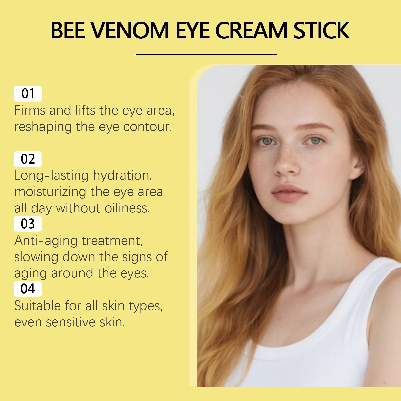 Bee Venom Firming Eye Cream Stick Dark Circles Remove Eye Bags for Under Eye Honey Lifting Brightening Anti-Puffiness Eye Care Qme