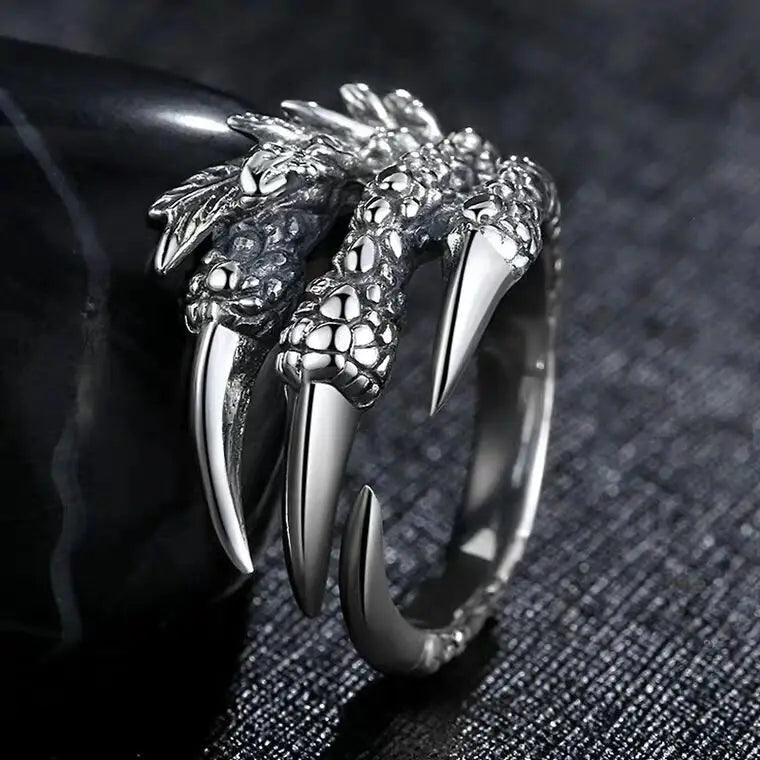 Punk Goth Titanium Steel Dragon Claw Halloween Skull Ring Hot Selling Men's Domineering Opening Rock Animal Jewelry Qme resizable 1