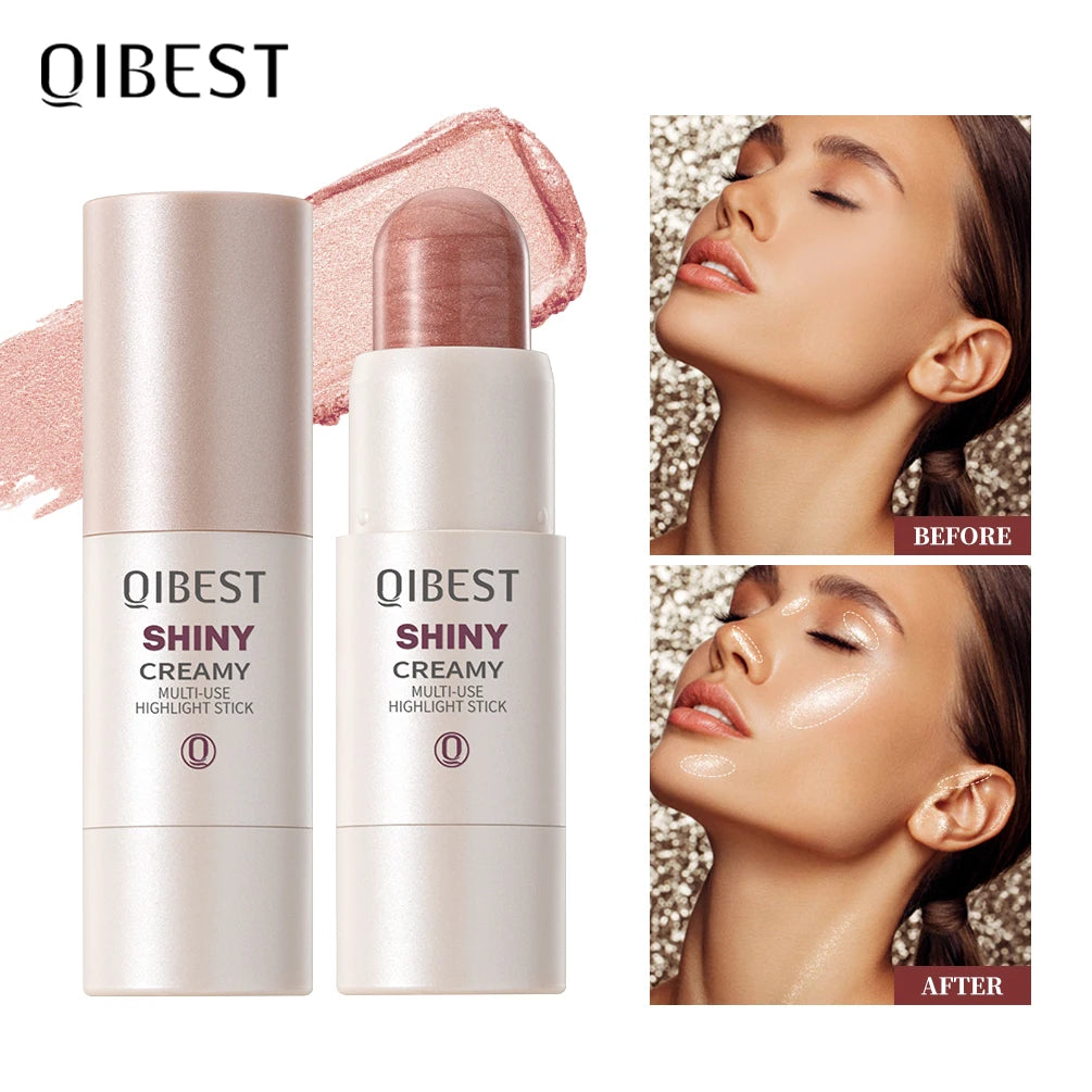 QIBEST Glowy Highlighter Stick Shimmer Finish Waterproof Lasting Bronzer Stick Easy Blend Face & Eye Contour Body Highlighter Qme