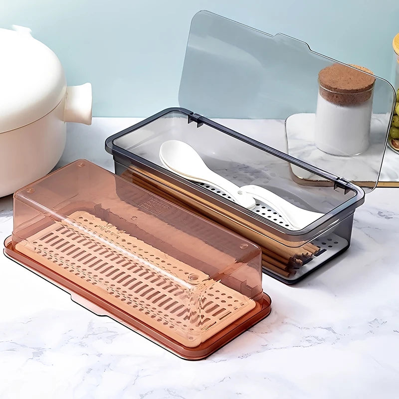 Household Chopstick Holder With Lid Dustproof And Draining Chopstick Cage Kitchen Tableware Storage Box Qme