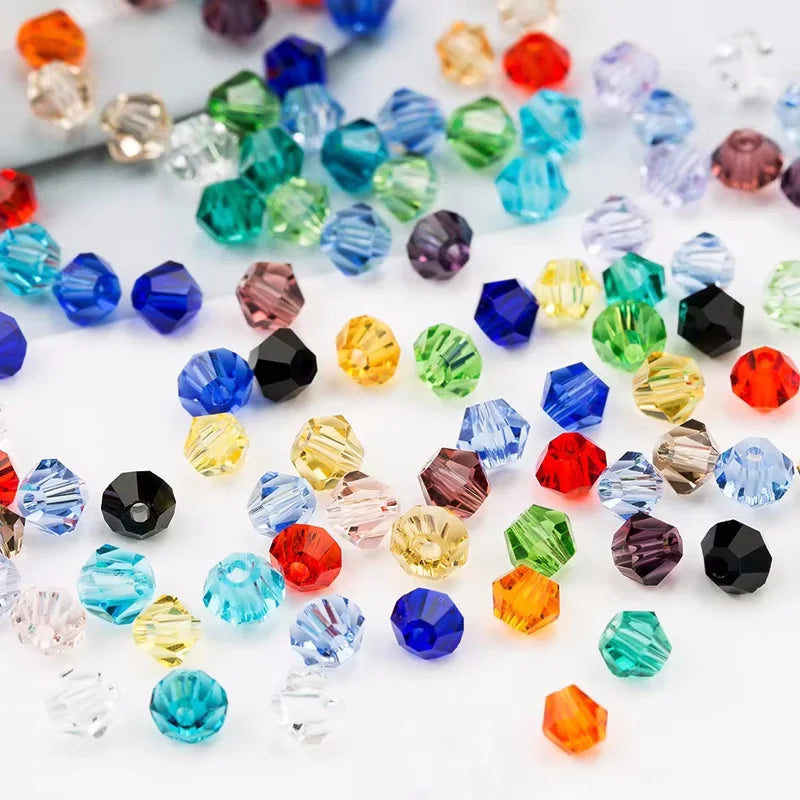 4mm Crystal Bicone Beads 100PCS Faceted Glass Beads Rainbow Loose Craft Beads for Bracelet Necklace Earring Keychain Making DIY Qme