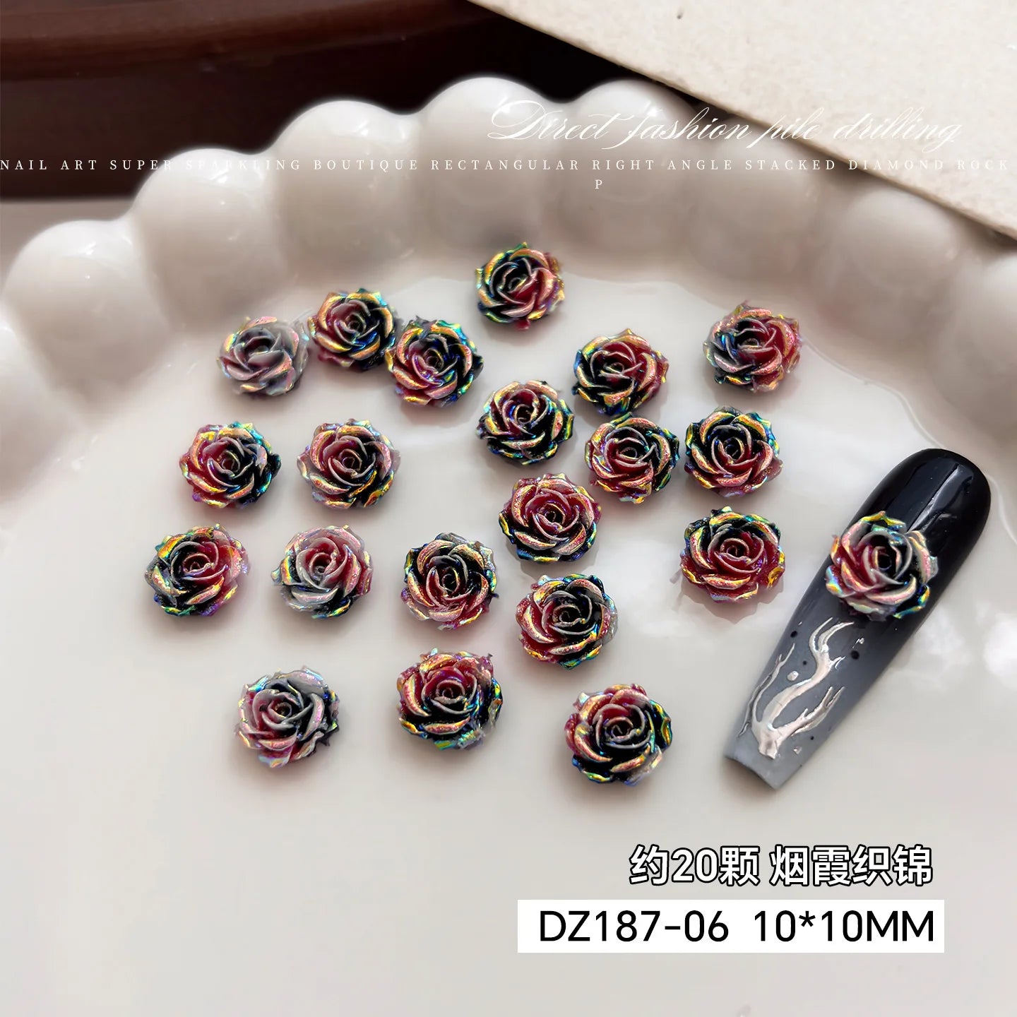 3D Rose Butterfly Nail Charms, Resin Gradient Rose Camellia Flower Insect Flat Back Nail Art Decorations for DIY Press on Nails Qme rose-F about 20pcs