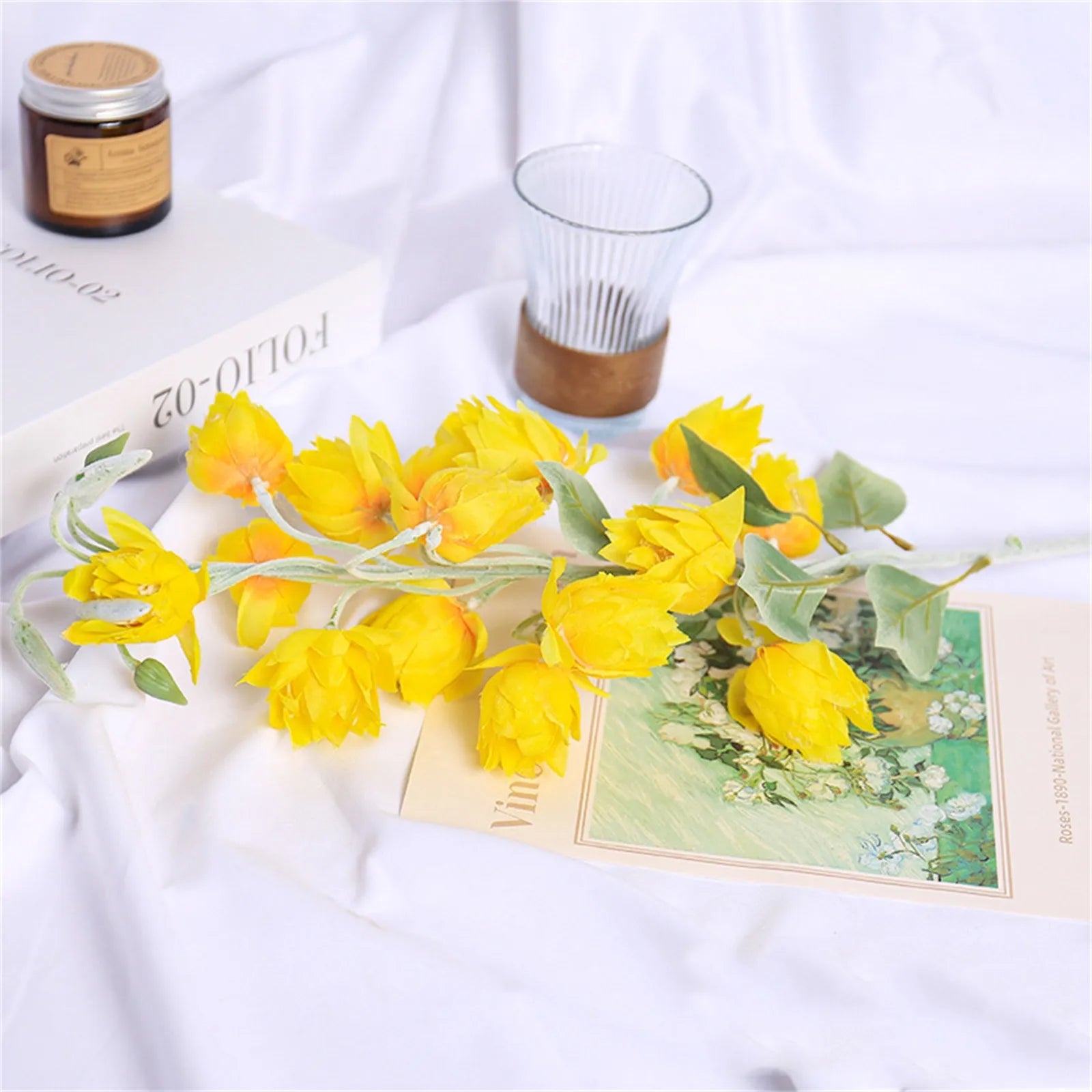 Artificial Flowers with Stem Holiday Party Wedding Decorative Fake Cake Flowers Bouquets Home Decor Mother's Day Festive Gift Qme Yellow