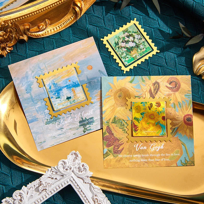 Vintage Van Gogh Painting Golden Metal Bookmark Square Wavy Border Qme