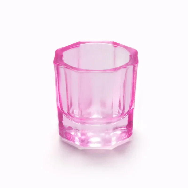 Acrylic Powder Liquid Crystal Glass Cup Aurora Colorful Cup Nail Brush Washing Mug Nail Art Tools Liquid Powders for Mixing Bowl Qme transparent pink