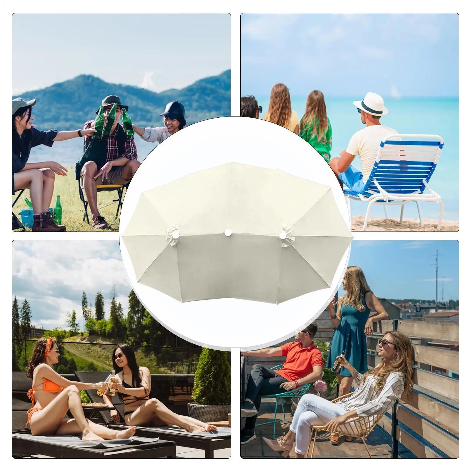 Replacement Umbrella Canopy 8.86ft 12 Ribs Waterproof Double Sided Triple Parasol Cover Umbrella Fabric Replacement For Backyard Qme