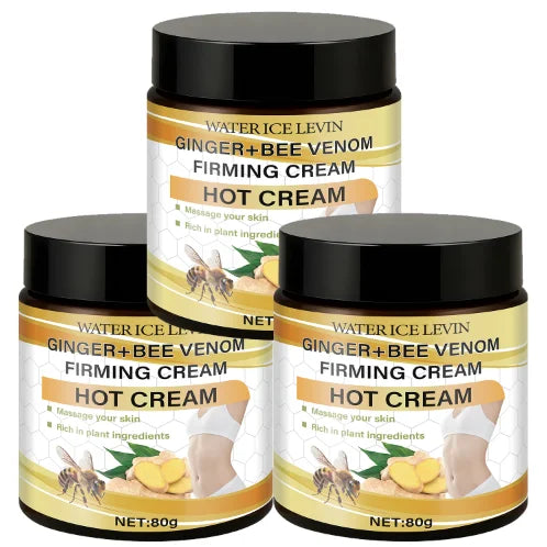 Ginger & Bee Venom Hot Firming Cream - Pre-Workout Warming Moisturizer to Heat Skin,Define with Plant-Based Ingredients. Qme Light Yellow 80g