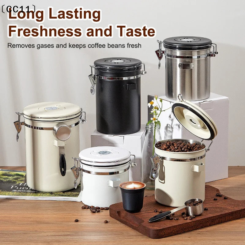 1 2 5 Coffee Bean Jar Airtight Canister Sealed Stainless Steel Spoon Qme