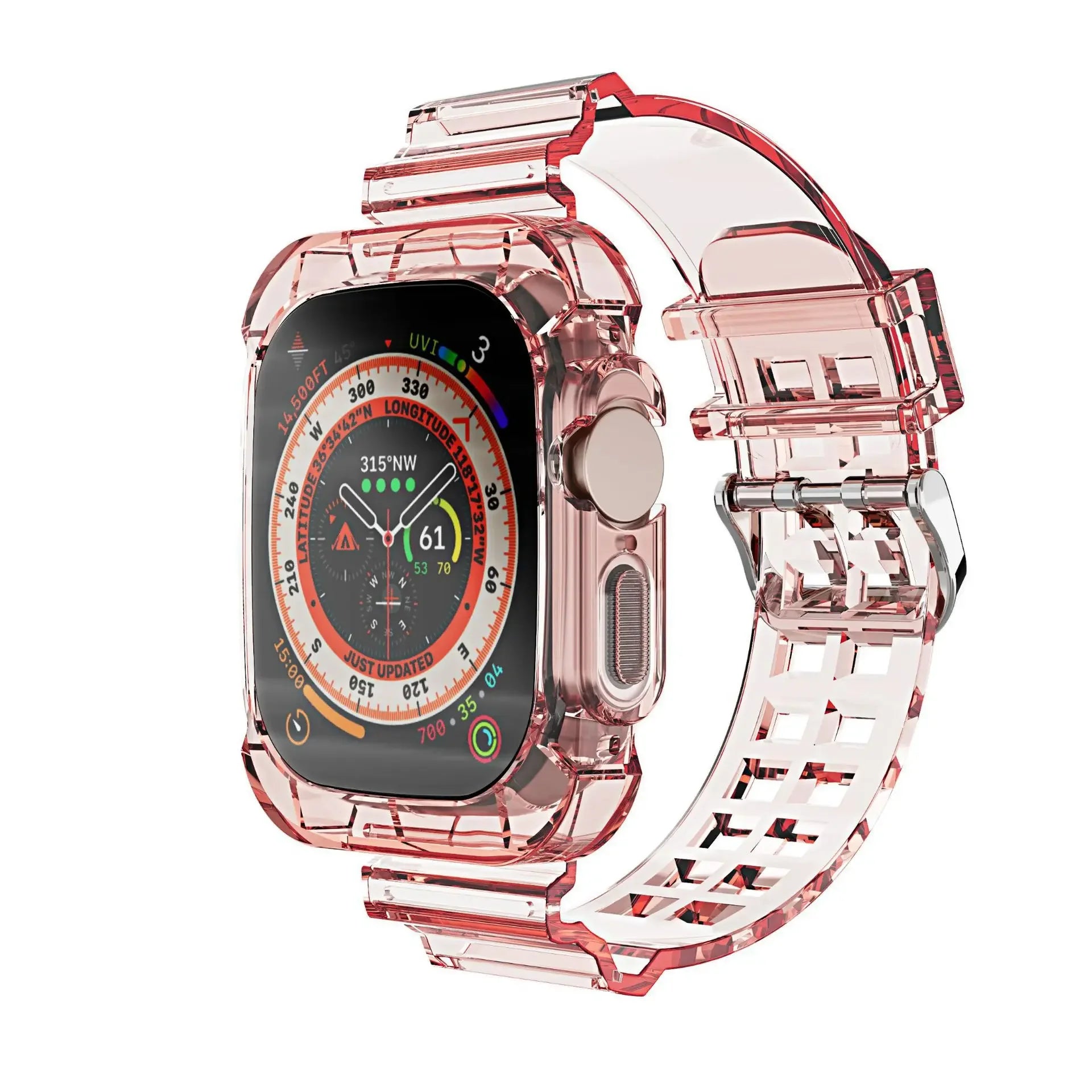 T 1 PCS Suitable for Apple Watch Transparent Jelly Colored Silicone Strap Integrated Waterproof Watch Protective Case for iWatch Qme Pink 42 44 45mm