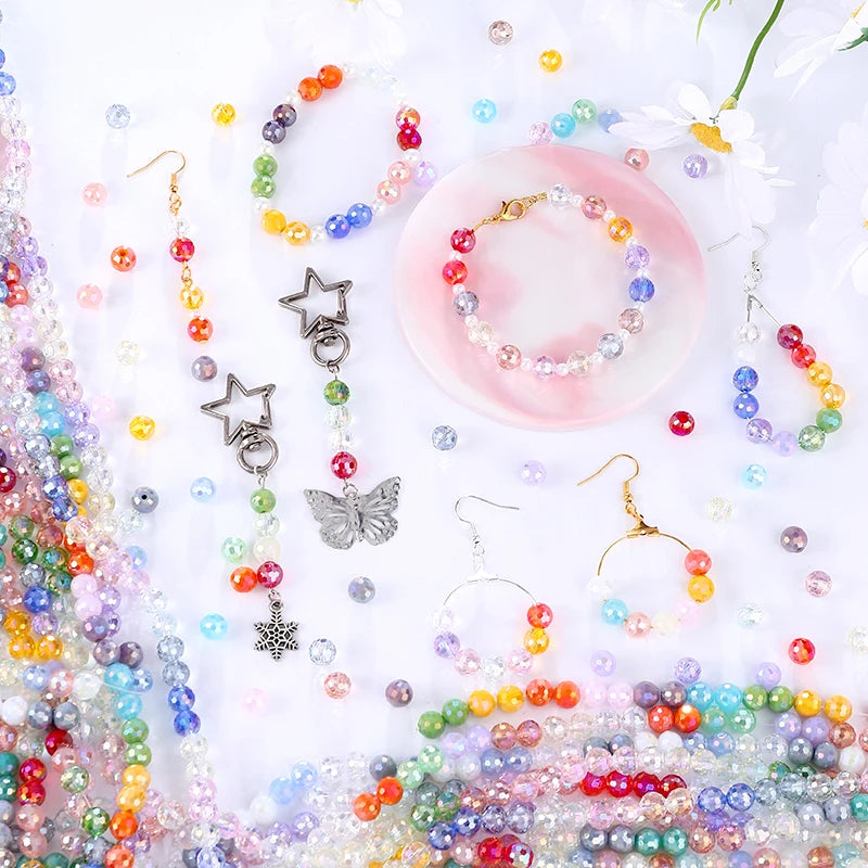 Jewelry Crystal Colorful Faceted Disco Ball Beads 8mm Electroplate Glass Round Loose Beads for Jewelry Making DIY Craft Supplies Qme