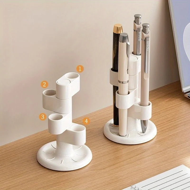 A White Desktop Pencil and Pen Storage Rack That Can Rotate 360 Degrees,can Hold 4 Pens,Office Desktop Organization and Storage Qme