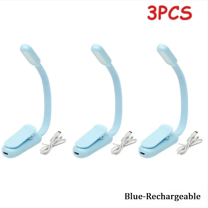 Rechargeable USB Clip LED Reading Light Mini Night Book Lamp With 3 Brightness Levels For Travel Bedroom Study Reading Qme Blue Charge 3PCS
