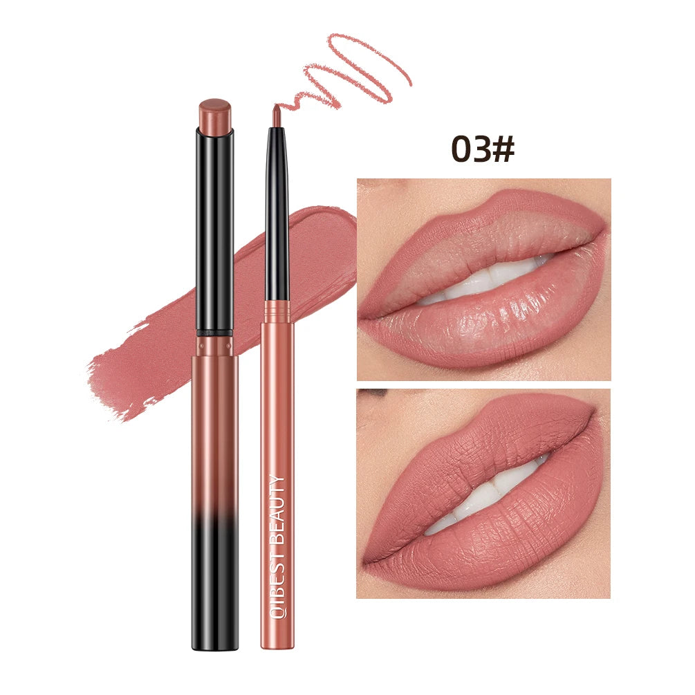 QIBEST Matte Nude Lipstick Pen Long Lasting Lipliner Lip Pencil Waterproof Lip Liner Contour Sexy Red Lip Makeup Set For Women Qme 03