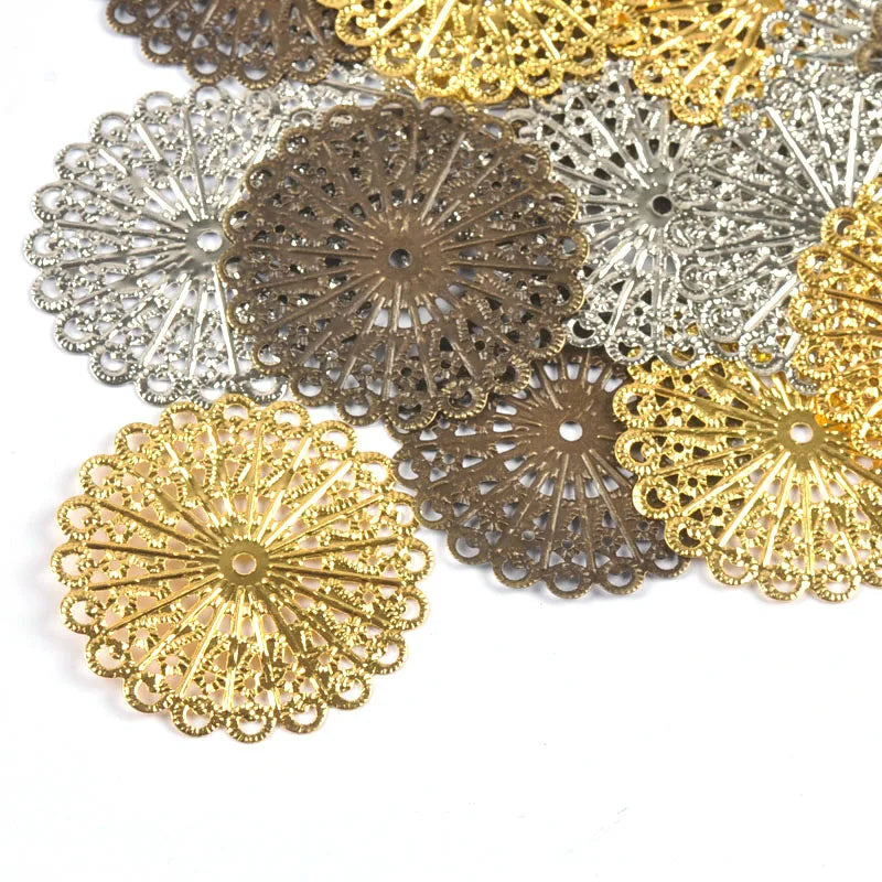 10Pcs 43x43mm Mixed Round Metal Crafts Flower Filigree Wraps Connectors For Jewelry Making Scrapbook Findings DIY Home Decor Qme