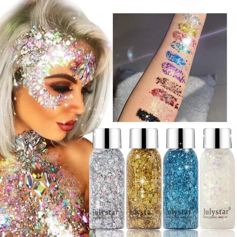 Body Glitter Gel Sequins Long Acting Face Eyes Hair Prom Party Qme