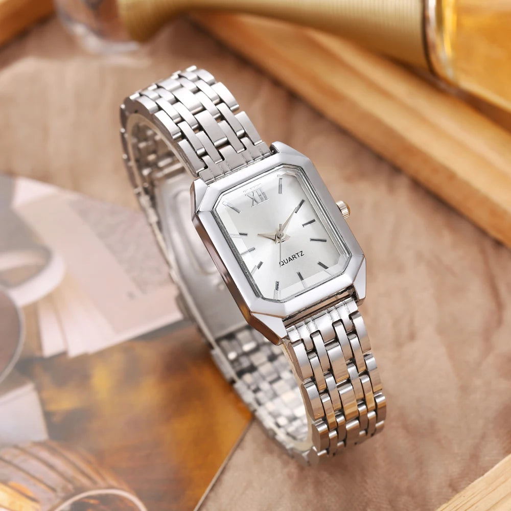 New Trendy Square Women's Watch Gold Watch Women's Watch Steel Belt Women's Watch 1pcs Qme 1